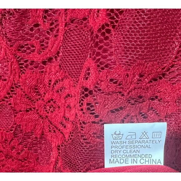 Women's Red Dress with Floral Long Sleeve Lace Top and Solid Skirt 2XL - Picture 6 of 9